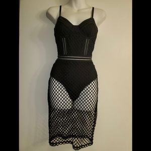 SEXY SHEER LITTLE BLACK DRESS WITH BODYSUIT